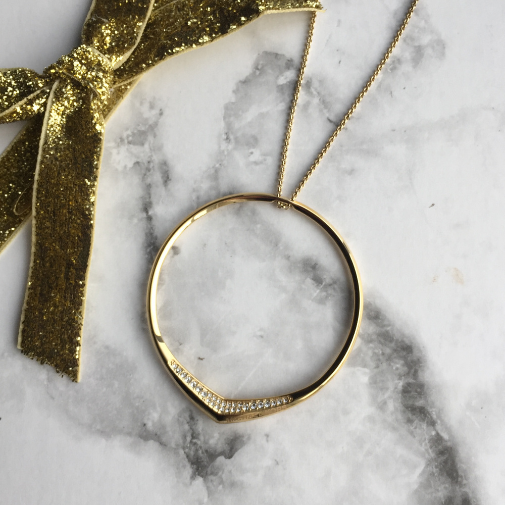 MICHAEL KORS Gold Hoop Pave Crystal Necklace NWT